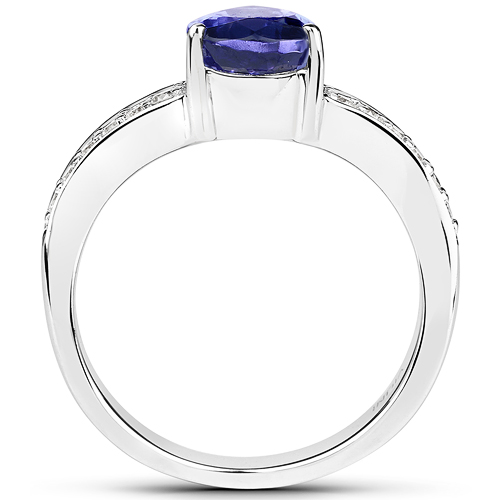 14K White Gold 2.54 Carat Genuine Tanzanite and White Diamond Ring