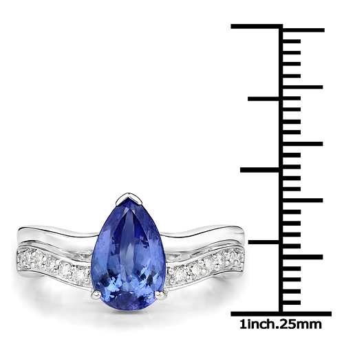 14K White Gold 2.54 Carat Genuine Tanzanite and White Diamond Ring