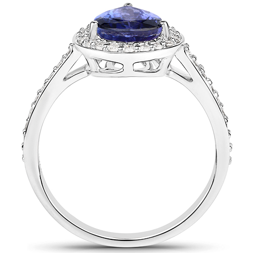 14K White Gold 2.08 Carat Genuine Tanzanite and White Diamond Ring