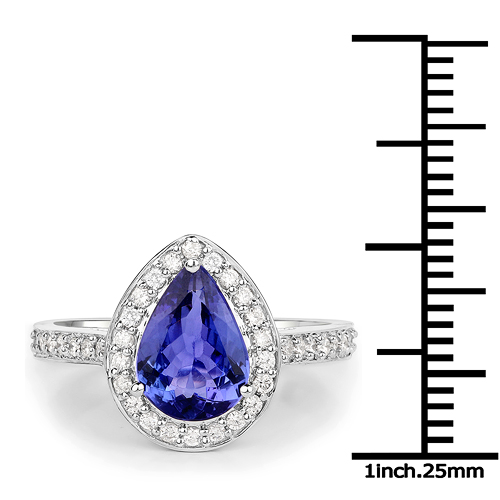 14K White Gold 2.08 Carat Genuine Tanzanite and White Diamond Ring