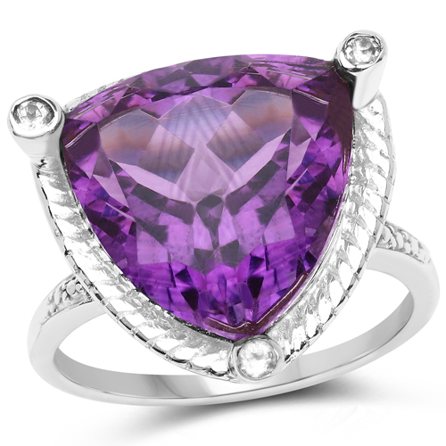 Amethyst-8.29 Carat Genuine Amethyst and White Topaz .925 Sterling Silver Ring