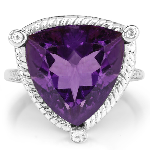 8.29 Carat Genuine Amethyst and White Topaz .925 Sterling Silver Ring