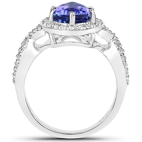 14K White Gold 3.50 Carat Genuine Tanzanite and White Diamond Ring