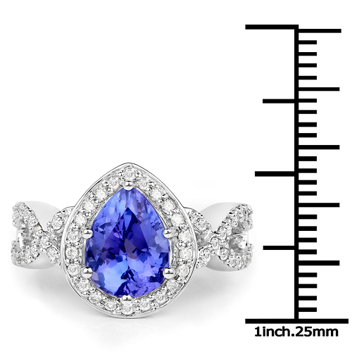 14K White Gold 3.50 Carat Genuine Tanzanite and White Diamond Ring