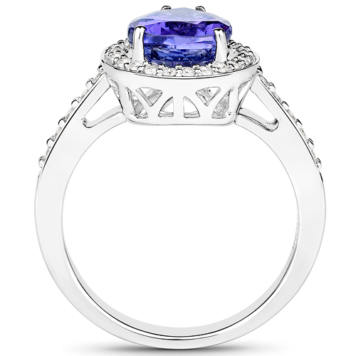 14K White Gold 3.32 Carat Genuine Tanzanite and White Diamond Ring