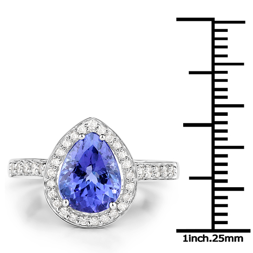 14K White Gold 3.32 Carat Genuine Tanzanite and White Diamond Ring
