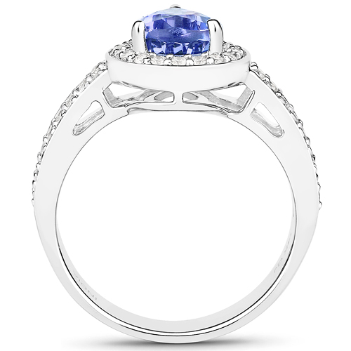 14K White Gold 2.79 Carat Genuine Tanzanite and White Diamond Ring