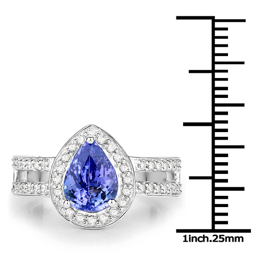 14K White Gold 2.79 Carat Genuine Tanzanite and White Diamond Ring