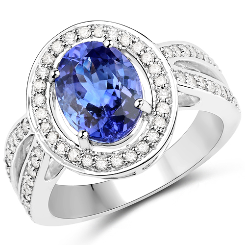 Tanzanite-14K White Gold 3.17 Carat Genuine Tanzanite and White Diamond Ring