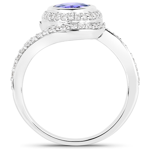 14K White Gold 2.47 Carat Genuine Tanzanite and White Diamond Ring