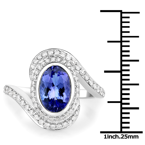 14K White Gold 2.47 Carat Genuine Tanzanite and White Diamond Ring