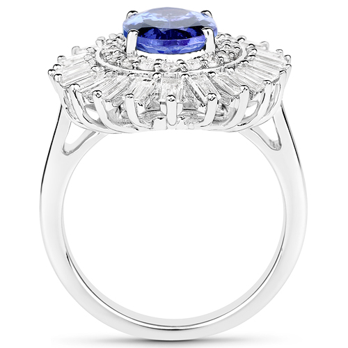 14K White Gold 4.25 Carat Genuine Tanzanite and White Diamond Ring