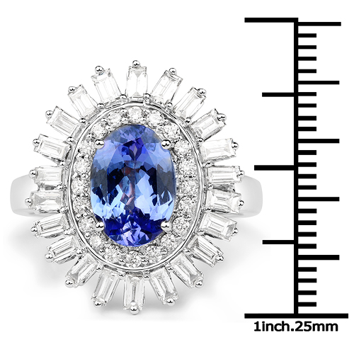 14K White Gold 4.25 Carat Genuine Tanzanite and White Diamond Ring