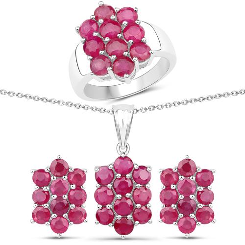 Ruby-8.60 Carat Genuine Ruby .925 Sterling Silver 3 Piece Jewelry Set (Ring, Earrings, and Pendant w/ Chain)