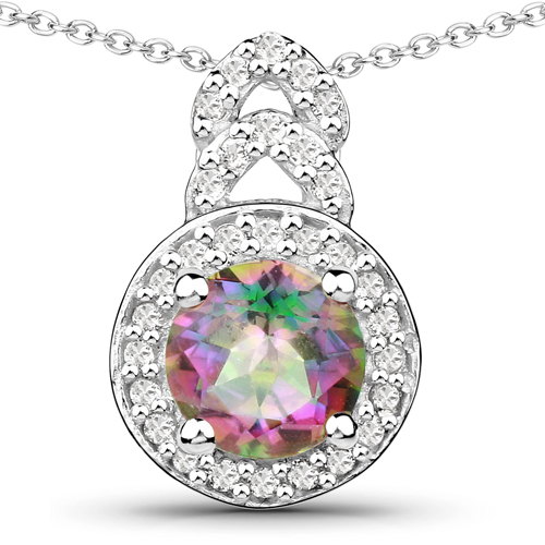 3.40 Carat Genuine Rainbow Quartz and White Topaz .925 Sterling Silver 3 Piece Jewelry Set (Ring, Earrings, and Pendant w/ Chain)