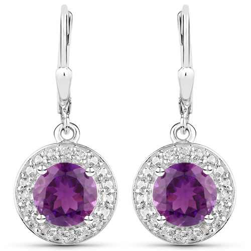 12.09 Carat Genuine Amethyst and White Topaz .925 Sterling Silver 3 Piece Jewelry Set (Ring, Earrings, and Pendant w/ Chain)
