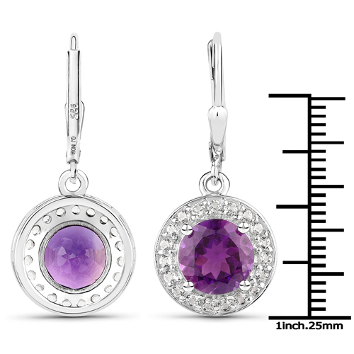 12.09 Carat Genuine Amethyst and White Topaz .925 Sterling Silver 3 Piece Jewelry Set (Ring, Earrings, and Pendant w/ Chain)