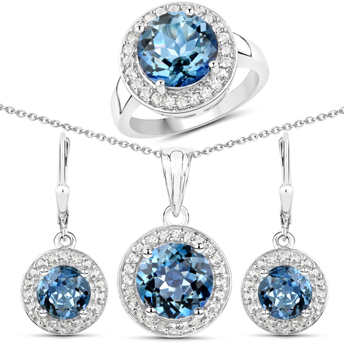 Jewelry Sets-12.39 Carat Genuine Lavender Color Rainbow Quartz and White Topaz .925 Sterling Silver 3 Piece Jewelry Set (Ring, Earrings, and Pendant w/ Chain)