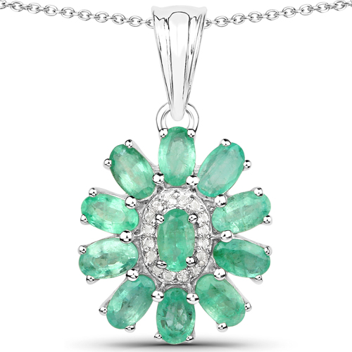 7.77 Carat Genuine Zambian Emerald and White Topaz .925 Sterling Silver 3 Piece Jewelry Set (Ring, Earrings, and Pendant w/ Chain)