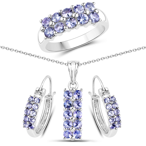 Tanzanite-2.70 Carat Genuine Tanzanite .925 Sterling Silver 3 Piece Jewelry Set (Ring, Earrings, and Pendant w/ Chain)