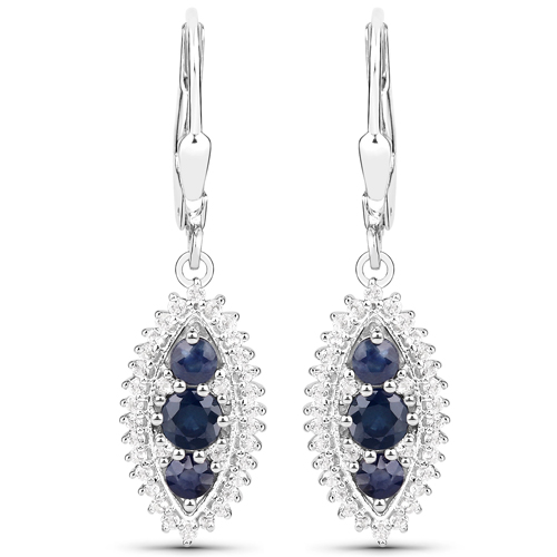 4.30 Carat Genuine Blue Sapphire and White Topaz .925 Sterling Silver 3 Piece Jewelry Set (Ring, Earrings, and Pendant w/ Chain)