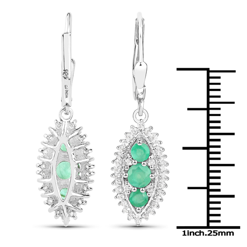 3.52 Carat Genuine Zambian Emerald and White Topaz .925 Sterling Silver 3 Piece Jewelry Set (Ring, Earrings, and Pendant w/ Chain)