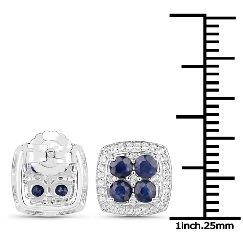 3.82 Carat Genuine Blue Sapphire and White Topaz .925 Sterling Silver 3 Piece Jewelry Set (Ring, Earrings, and Pendant w/ Chain)
