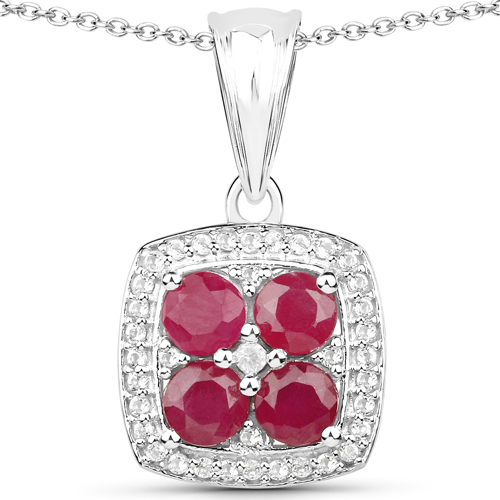 4.14 Carat Genuine Ruby and White Topaz .925 Sterling Silver 3 Piece Jewelry Set (Ring, Earrings, and Pendant w/ Chain)