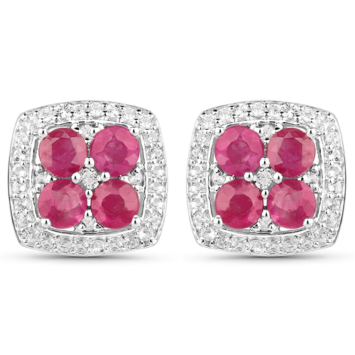 4.14 Carat Genuine Ruby and White Topaz .925 Sterling Silver 3 Piece Jewelry Set (Ring, Earrings, and Pendant w/ Chain)