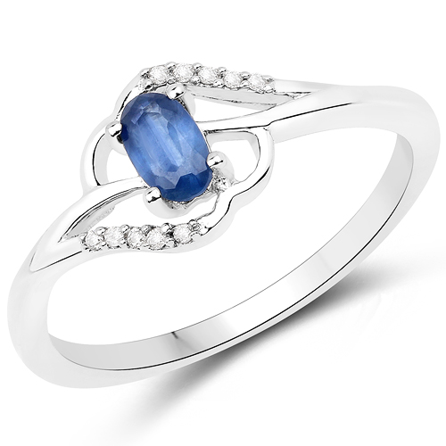 Sapphire-0.25 Carat Genuine Blue Sapphire and White Diamond 14K White Gold Ring