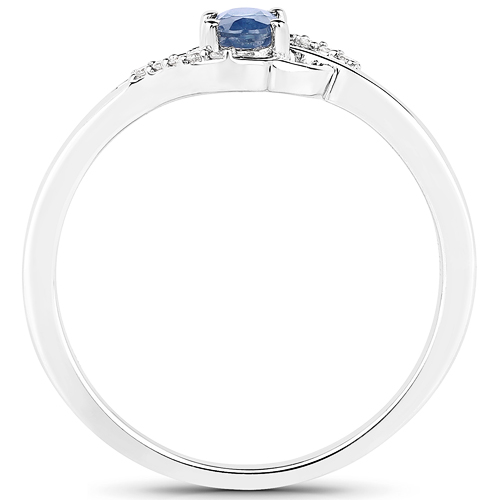 0.25 Carat Genuine Blue Sapphire and White Diamond 14K White Gold Ring