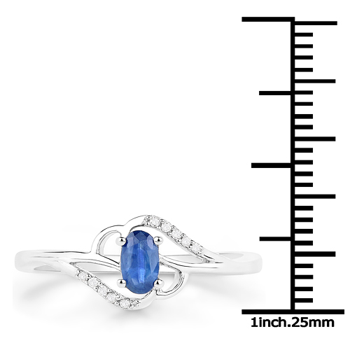 0.25 Carat Genuine Blue Sapphire and White Diamond 14K White Gold Ring