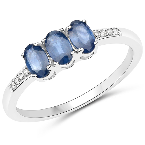 Sapphire-0.68 Carat Genuine Blue Sapphire and White Diamond 14K White Gold Ring