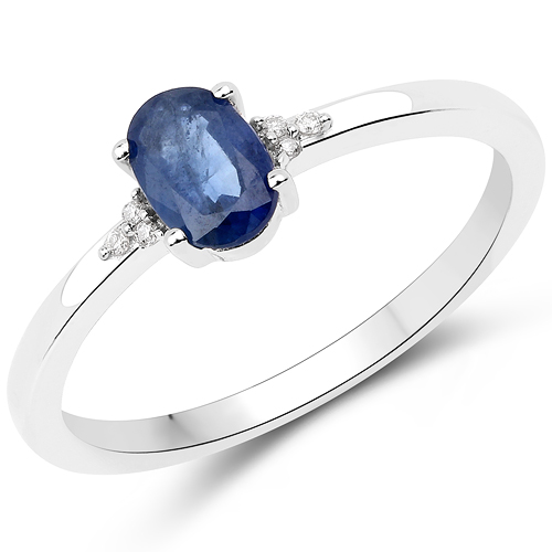 Sapphire-0.50 Carat Genuine Blue Sapphire and White Diamond 14K White Gold Ring