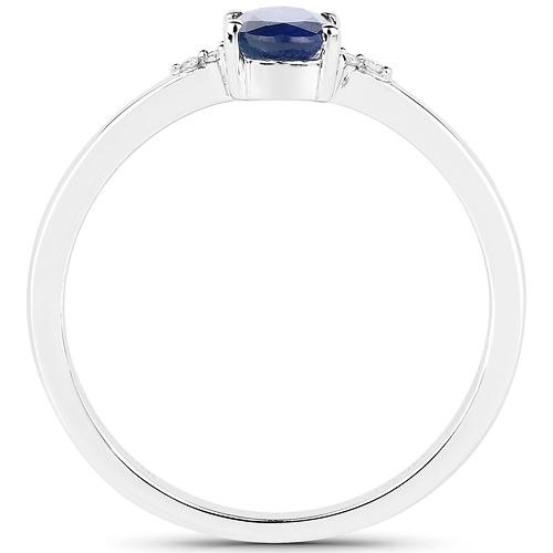 0.50 Carat Genuine Blue Sapphire and White Diamond 14K White Gold Ring
