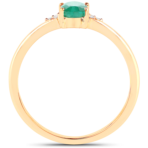 0.46 Carat Genuine Zambian Emerald and White Diamond 14K Yellow Gold Ring