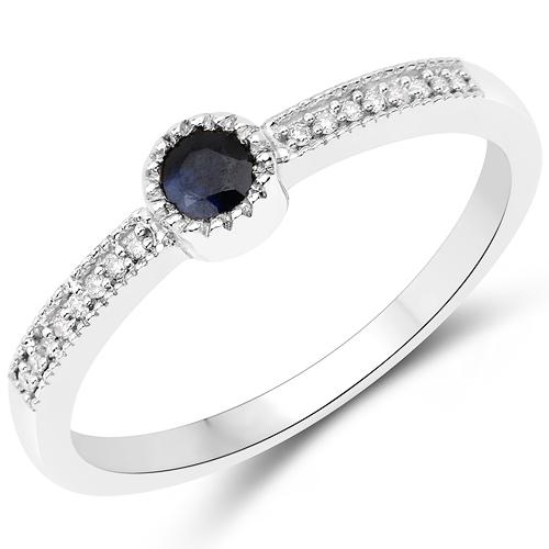 Sapphire-0.17 Carat Genuine Blue Sapphire and White Diamond 14K White Gold Ring
