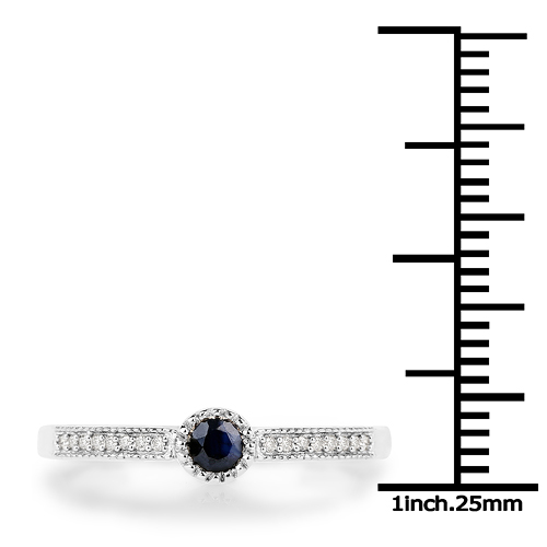 0.17 Carat Genuine Blue Sapphire and White Diamond 14K White Gold Ring