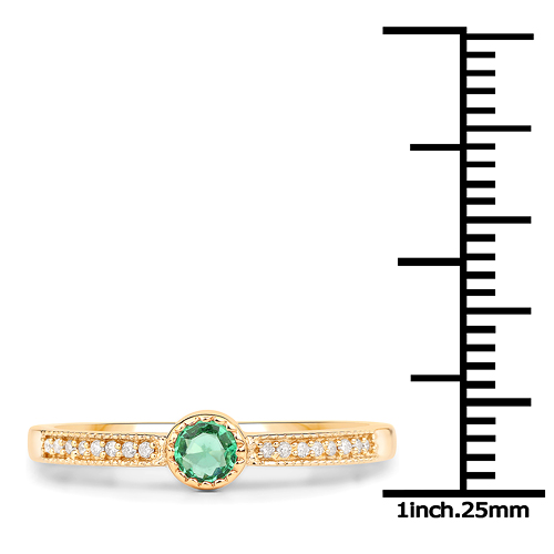 0.15 Carat Genuine Zambian Emerald and White Diamond 14K Yellow Gold Ring