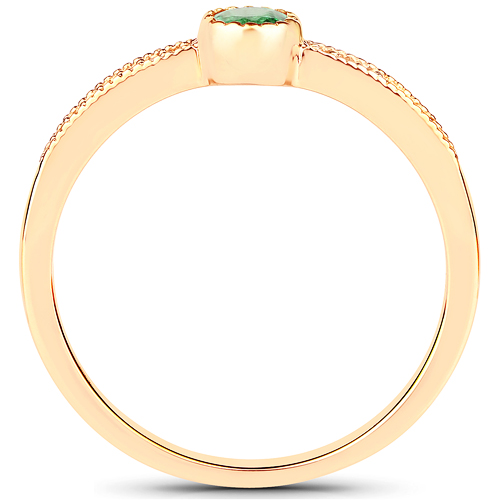 0.15 Carat Genuine Zambian Emerald and White Diamond 18K Yellow Gold Ring