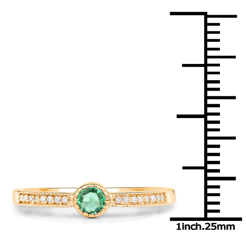 0.15 Carat Genuine Zambian Emerald and White Diamond 18K Yellow Gold Ring