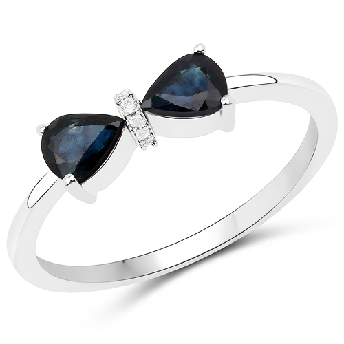 Sapphire-0.66 Carat Genuine Blue Sapphire and White Diamond 14K White Gold Ring