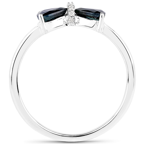 0.66 Carat Genuine Blue Sapphire and White Diamond 14K White Gold Ring