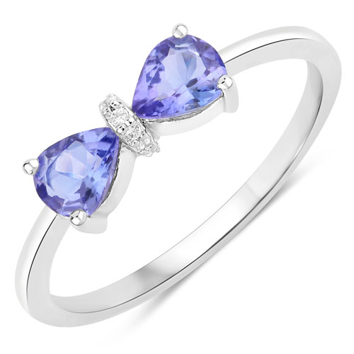 Tanzanite-0.58 Carat Genuine Tanzanite and Created White Sapphire .925 Sterling Silver Ring