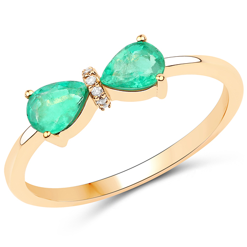 Emerald-0.62 Carat Genuine Zambian Emerald and White Diamond 14K Yellow Gold Ring