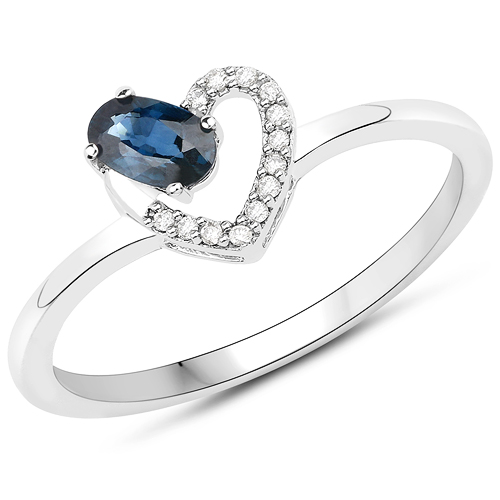 Sapphire-0.26 Carat Genuine Blue Sapphire and White Diamond 18K White Gold Ring