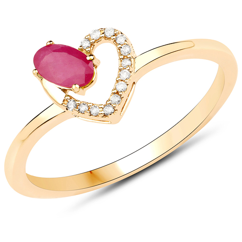 0.31 Carat Genuine Ruby and White Diamond 14K Yellow Gold Ring