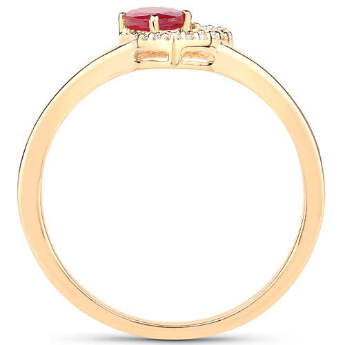 0.31 Carat Genuine Ruby and White Diamond 18K Yellow Gold Ring