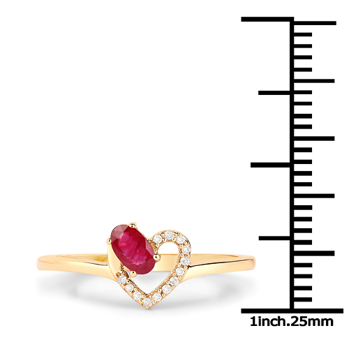 0.31 Carat Genuine Ruby and White Diamond 18K Yellow Gold Ring
