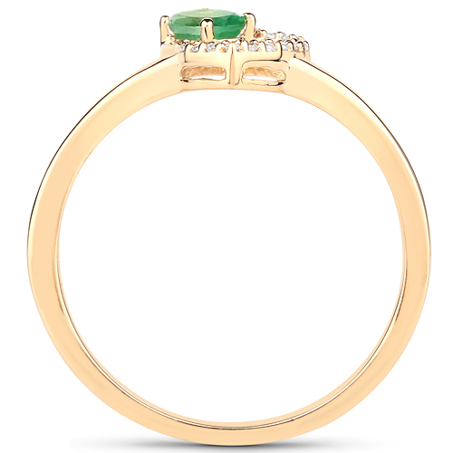 0.23 Carat Genuine Zambian Emerald and White Diamond 14K Yellow Gold Ring